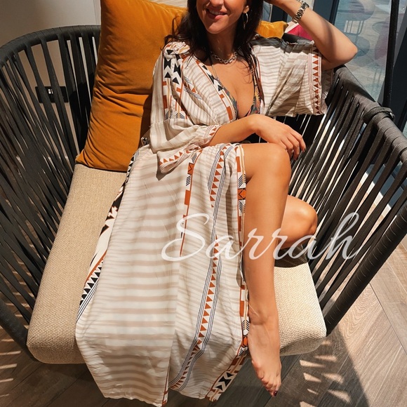 New Bohemian Kimono Duster Jacket Robe Swim Coverup - Picture 3 of 11